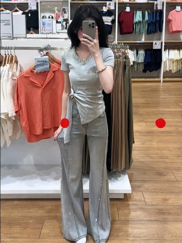 Lose Fit Amerikanischen Retro plus Größe Denim Jeans frauen Herbst Neue Sle Abnehmen Breite Bein Hosen Hohe Taille Lange glocke B...