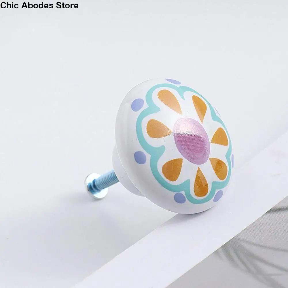 Wardrobe Pulls Ceramic Door Handles Cupboard Round Animal Furniture Handles Decoration with Screw Cabinets Drawers Knobs Kitchen