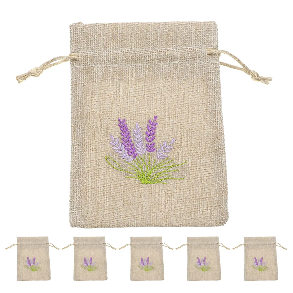 6 Bolsitas de Lavanda Vacías, Pequeñas Bolsas Florales con Cordón, Bolsitas de Lino para Guardar Joyas y Aromas en Bodas y Fiestas