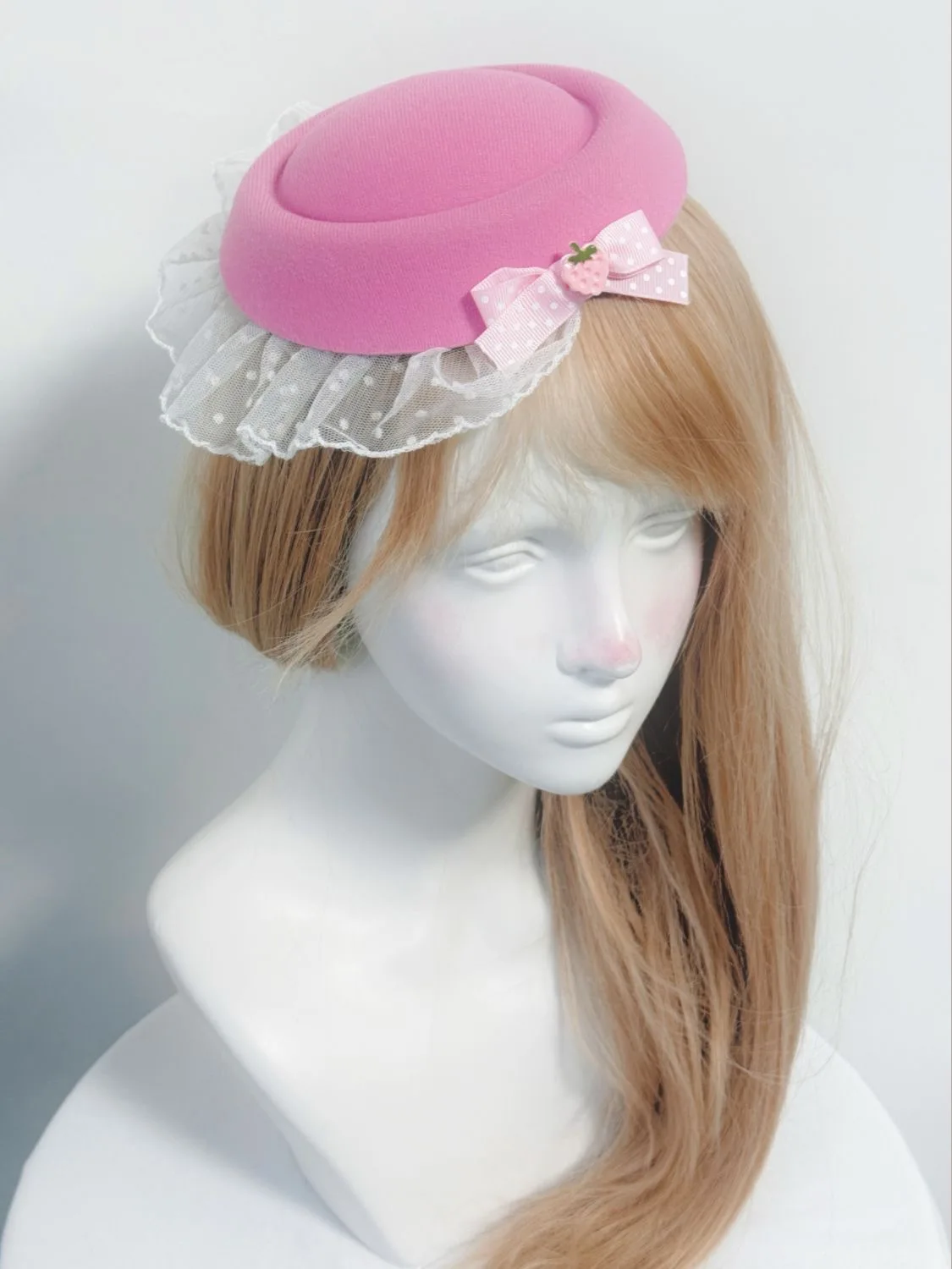 Original polka dot arco morango laço lolita menina hairpin mini chapéu superior hairpin bonito foto cocar decorativo acessórios para o cabelo