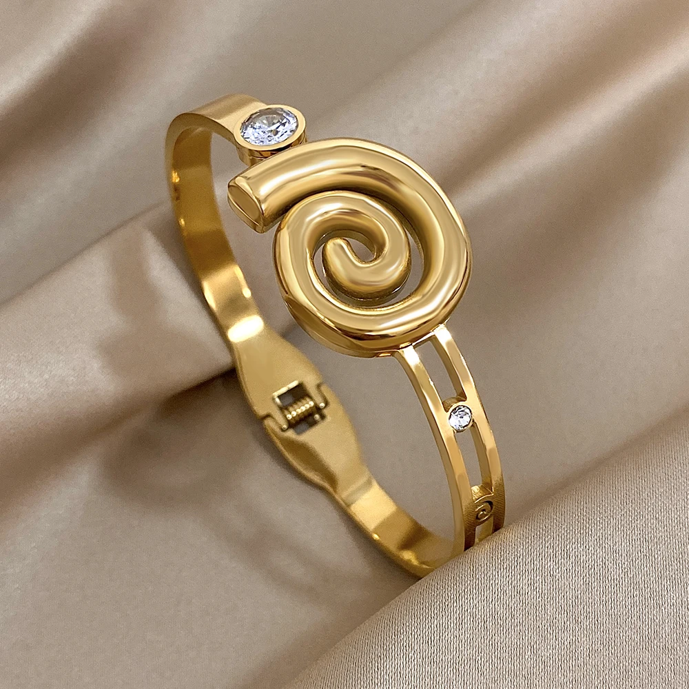 Greatera Rotierende Spirale Damen Herren Armband Gold Farbe Kubikzircon Gefüllt Tragen Party Schmuck Edelstahl Original Design