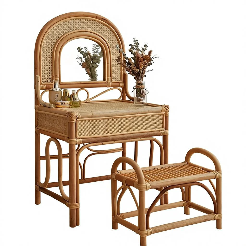 

Зеркальный шкафчик в скандинавском стиле, винтажный туалетный столик ручной работы из ротанга, зеркало для спальни, детский, индонезийский, из натурального плетеного ротанга