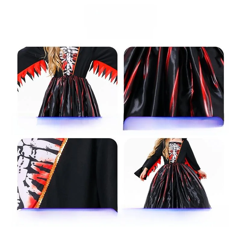 ชุดแม่มดโลวีนสำหรับเด็ก ชุดโครงกระดูกสยองขวัญเปื้อนเลือด สำหรับการแสดงบทบาทสมมติบนเวที ชุดทั่วไป