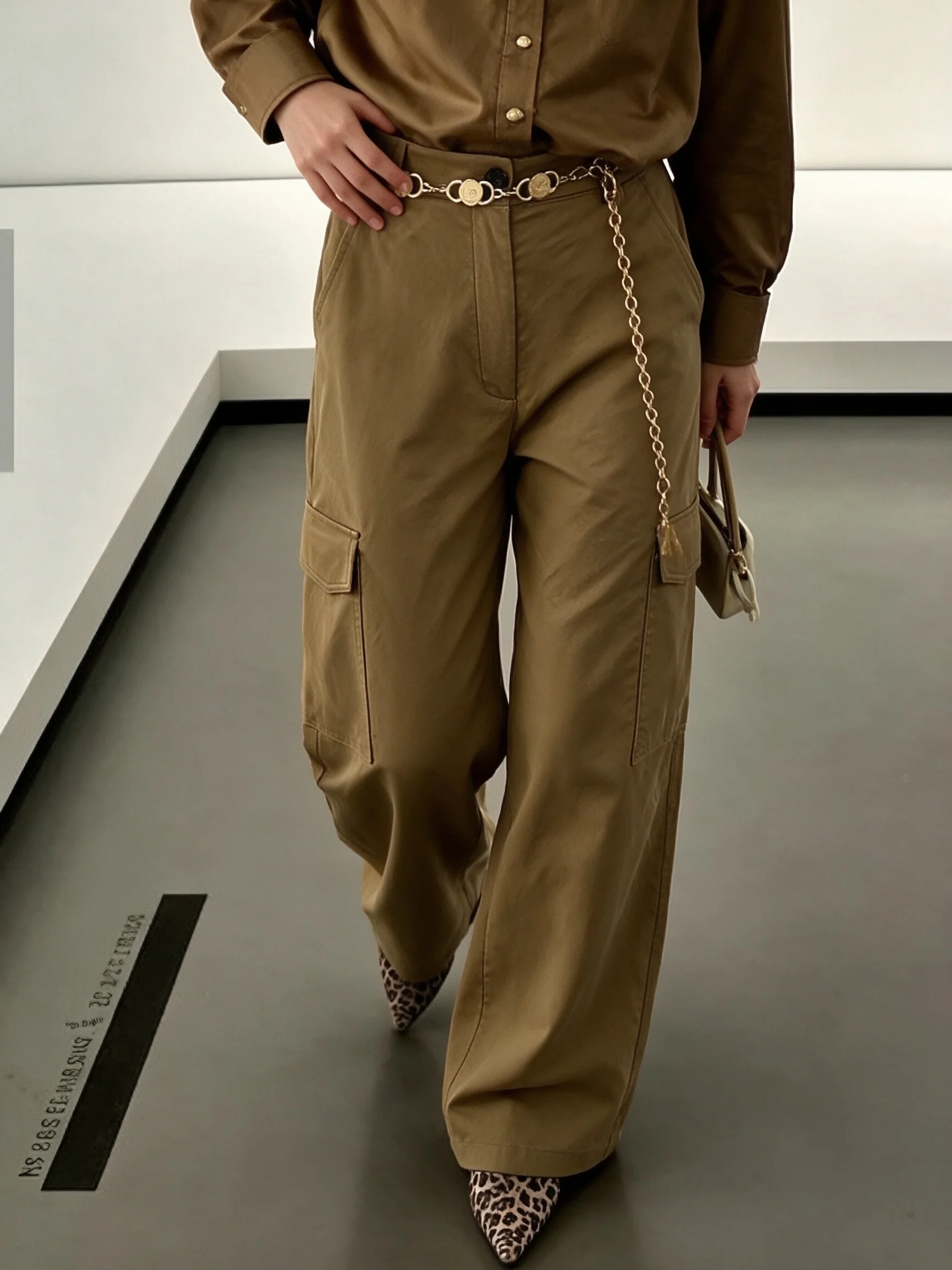 Women Cargo Pants Wide Leg High Waist Trouser For Daily Outdoor Wear Fall Spring Solid Color Multi Pockets Casual Loose Trousers