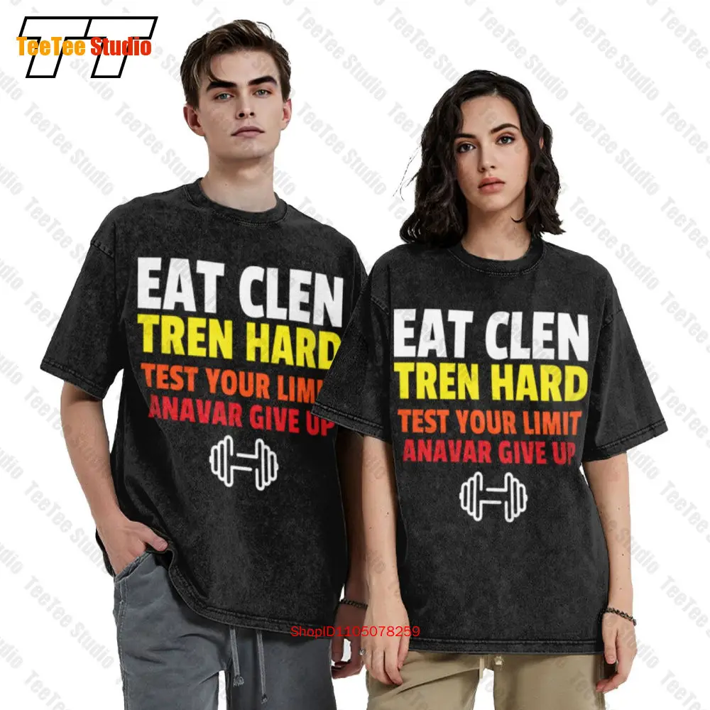 

Футболка большого размера Eat Clen Tren Hard Test Your Limit Anavar Give Up Gym S0LG