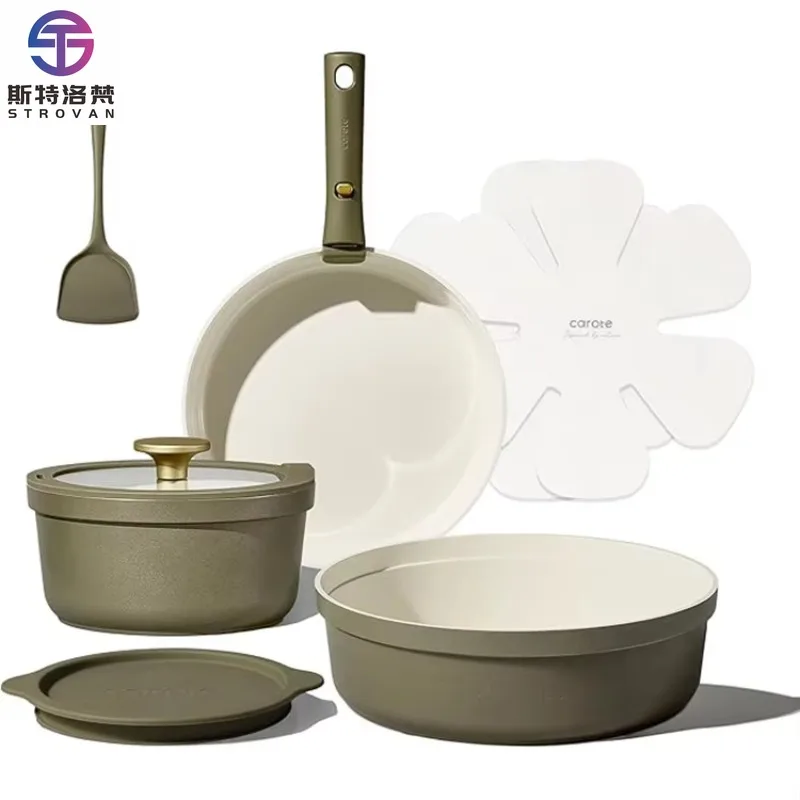 Chinese Supplier 9pcs Modern Luxury Nonstick Ceramic Cookware Sets Fashion Custom Green Cooking Utensils Kitchen Set