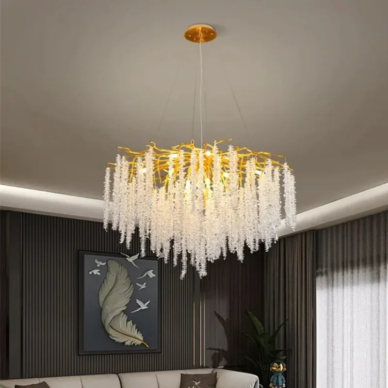 Creative Branch Lustre Crystal Led Hanging Lamps Modern Dining Table Room Gold Aluminium Pendant Chandeliers Lights Home Decor