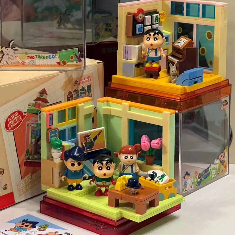 AREA-X Crayon Shin-chan Series Building Block Fun Base Box Assembly Model Educational Toys Desktop Ornament Gift view 3