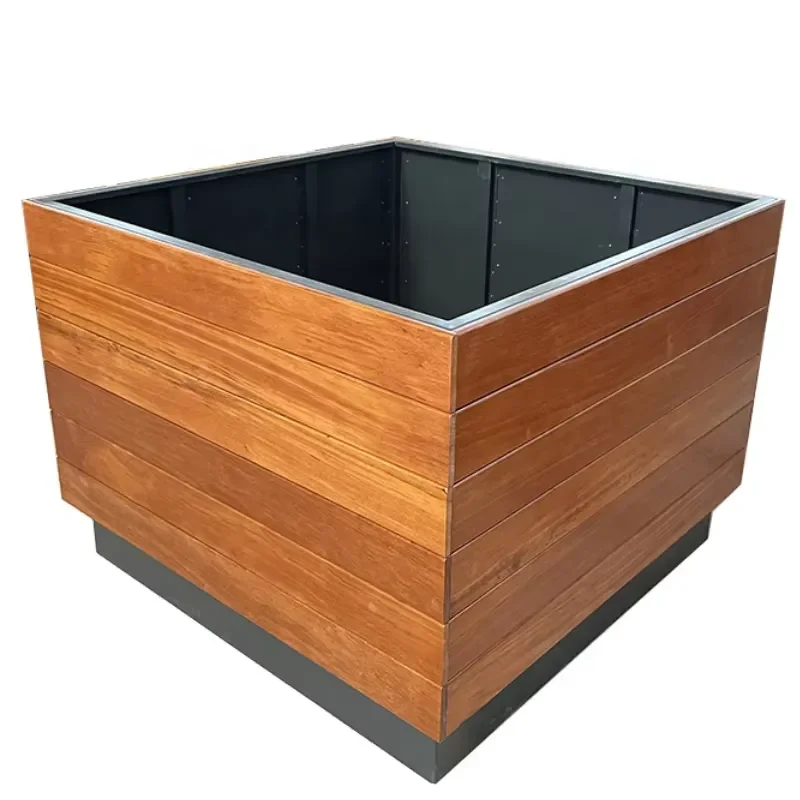KAVASS Cheap Wooden Urban Street Furniture Outdoor Waterproof Anti-corrosive Large Planters Outdoor Flower Pots for Public