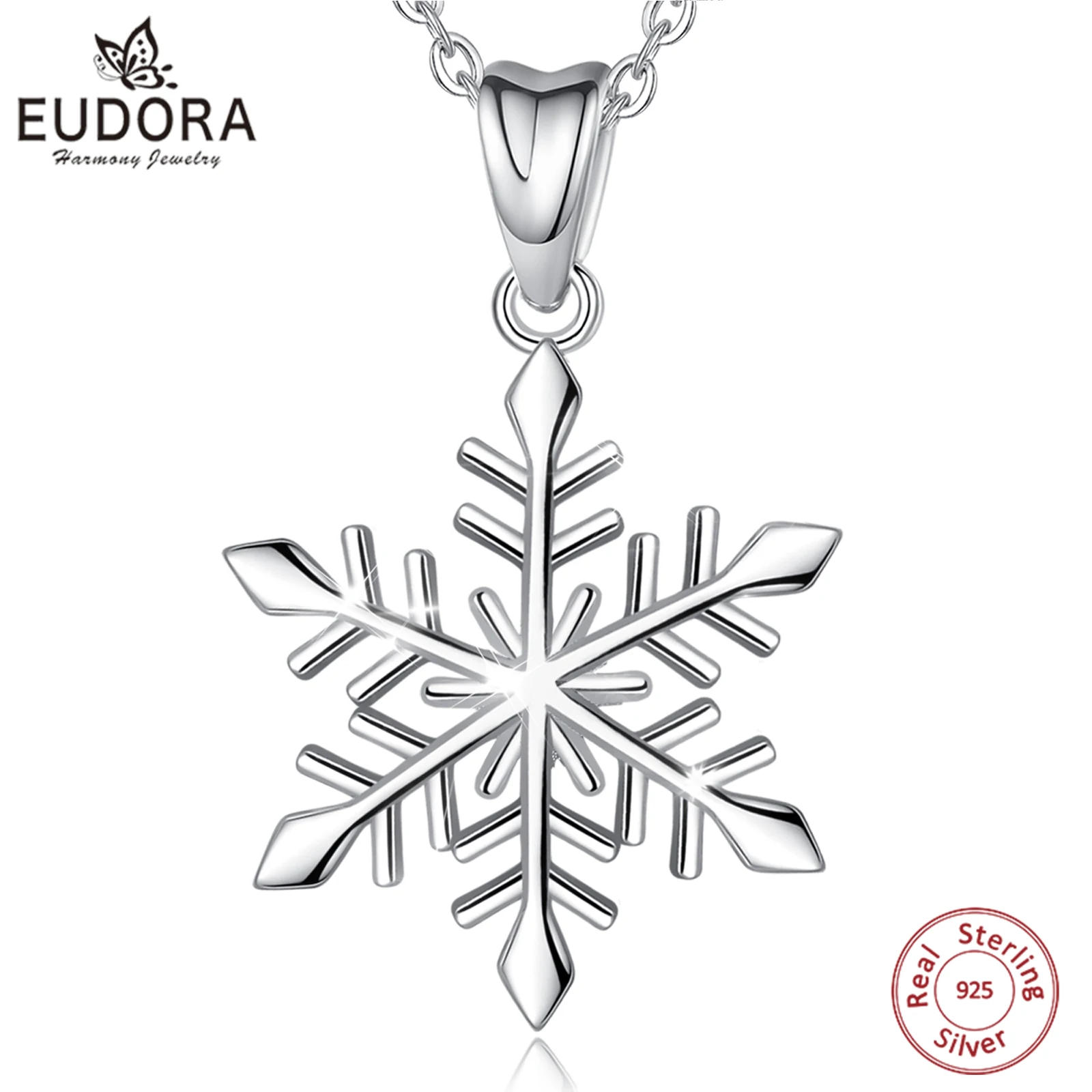 Eudora 925 Sterling Silver Snowflake Pendant Simple Winter Necklace Christmas Jewelry Holiday Gift for Women Girls