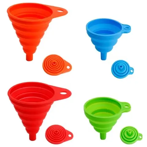 4 Pack Silicone Collapsible Kitchen Funnel for Water Beer Oil Filling Bottles 2 Size Flexible Foldable Mini Small Large Scoop F