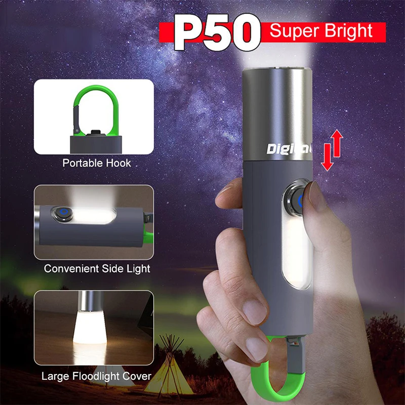 

Telescopic Focusing Light Strong Bright Light Zoom-able Light Waterproof Penlight USB Re Chargeable Light Portable Flashlight