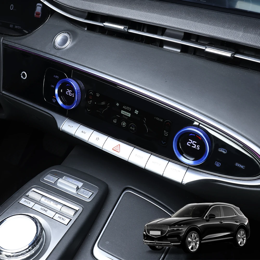 ل Genesis GV70 2022-2025 2 قطعة أسود أحمر أزرق سبائك الألومنيوم التيار المتناوب مقبض غطاء حلقة مكيف الهواء تقليم الملحقات الداخلية