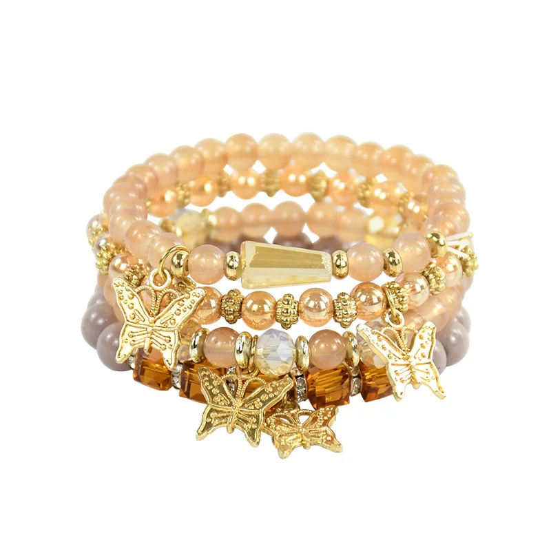 Bohemian Butterfly Beads Bracelet Women Multilayered Bracelet Charm Stretch Bangles Jewelry Set