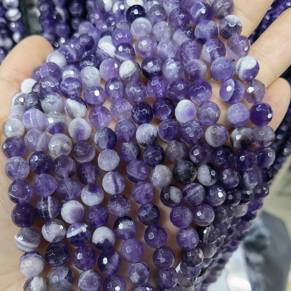 

Natural Stone Strands Round Faceted Loose Beads Amethyst Quartz 5A Crystal Beads For Jewelry Making Diy Bracelet Necklace 15"