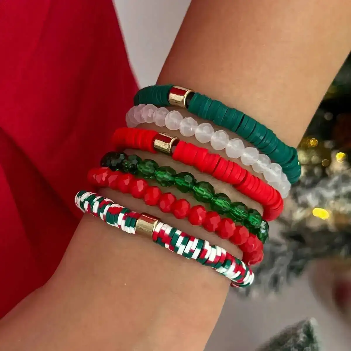 

6Pcs/set Y2K Polymer Clay Stackable Bracelet Women Cute Charm Colored Adjustable Elastic Bangles Christmas Jewelry 2026 Gift New