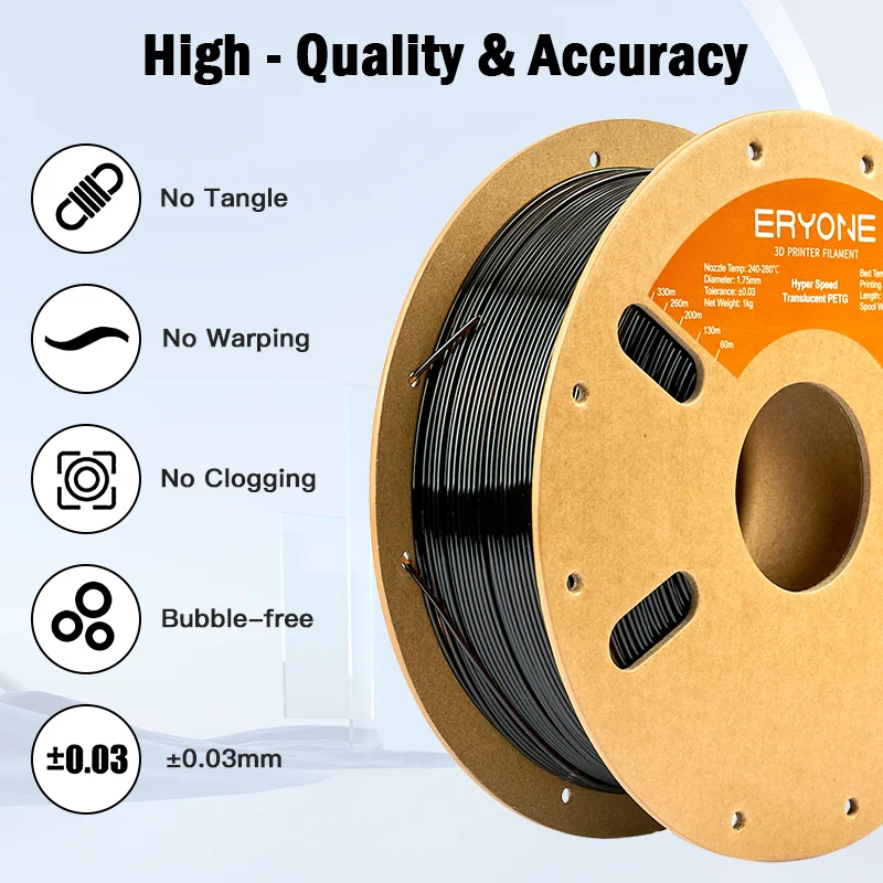 ERYONE 3KG PETG Przezroczysty Filament do Drukarek 3D Serii High-Speed, Dostępny w Wielu Kolorach, Maksymalna Prędkość Druku 500mm/s, 1KG/rolka — zdjęcie produktu 5