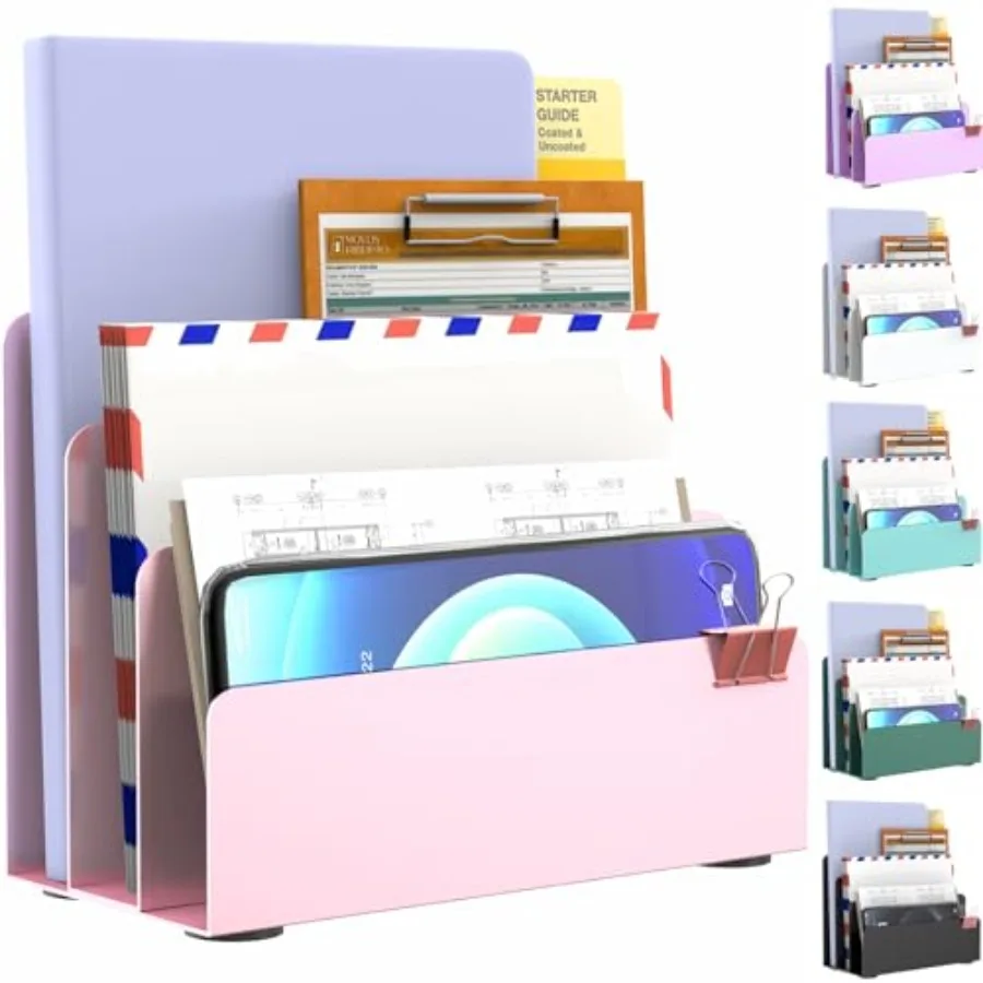 

Mail Organizer Countertop, Small Desk File Organizer, Metal File Holder - Essential Workspace Organizers for Office Desk, Home
