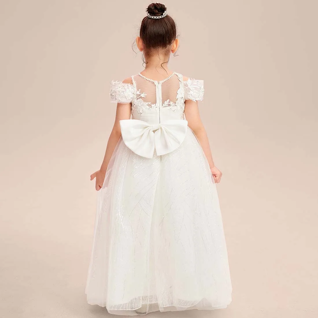 YZYmanualroom Lace Tulle Flower Girl Dress Ball Gown Princess Cold Shoulder Floor-Length 2-15T