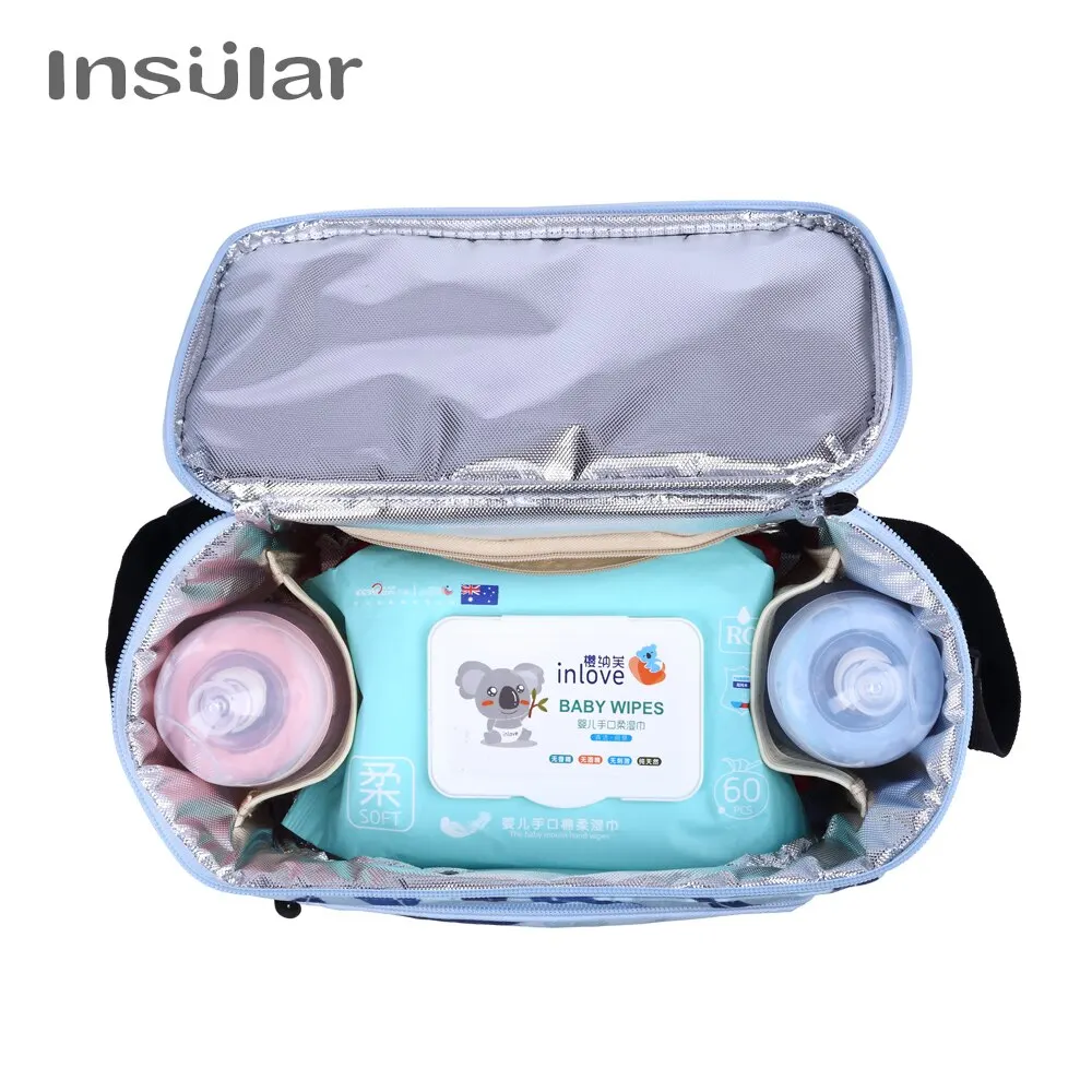 INSULAR Portable Thermal Insulated Baby Diaper Bag 600D Polyester Stroller Hanging Travel Mommy Storage Organizer view 4