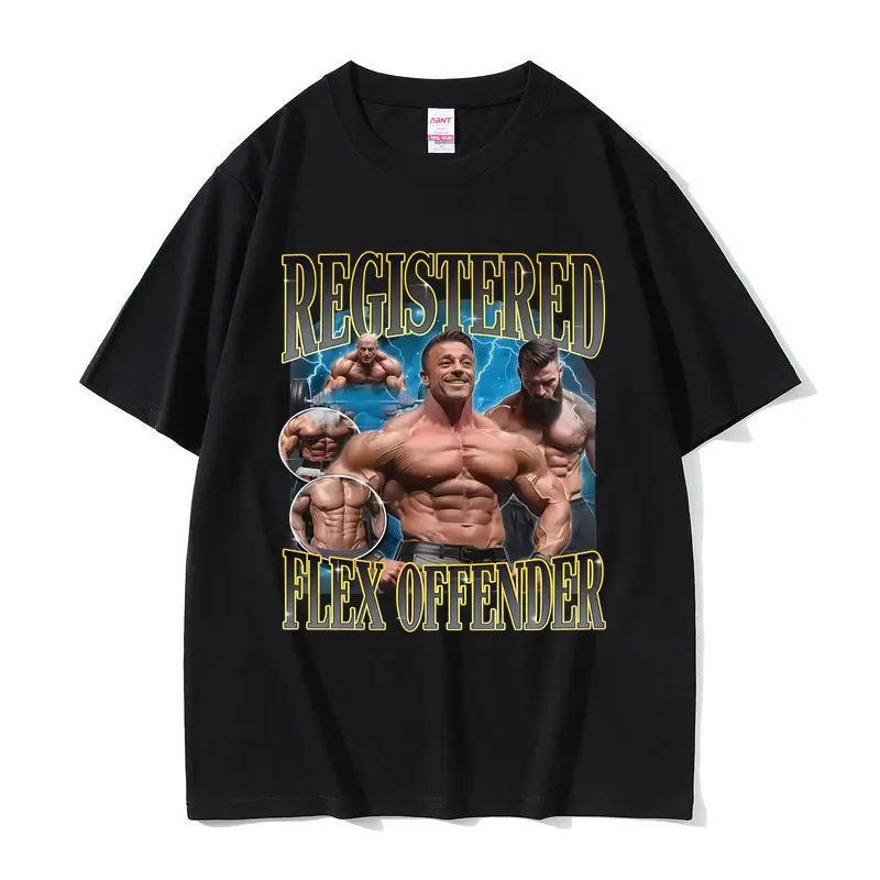 Registered Flex Offender Funny Graphic T-shirt Men Casual Oversized Geek Fitness T Shirts Unisex Workout Bodybuilding T-shirts