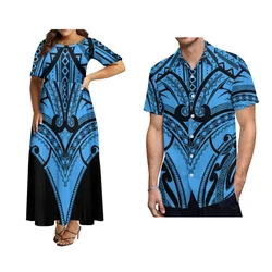 Polynesian Tribe Couple Dress Custom Samoa Fiji Hawaiian Islands Dress Floral Print Women Dress Men Shirt Casual Suit Summer