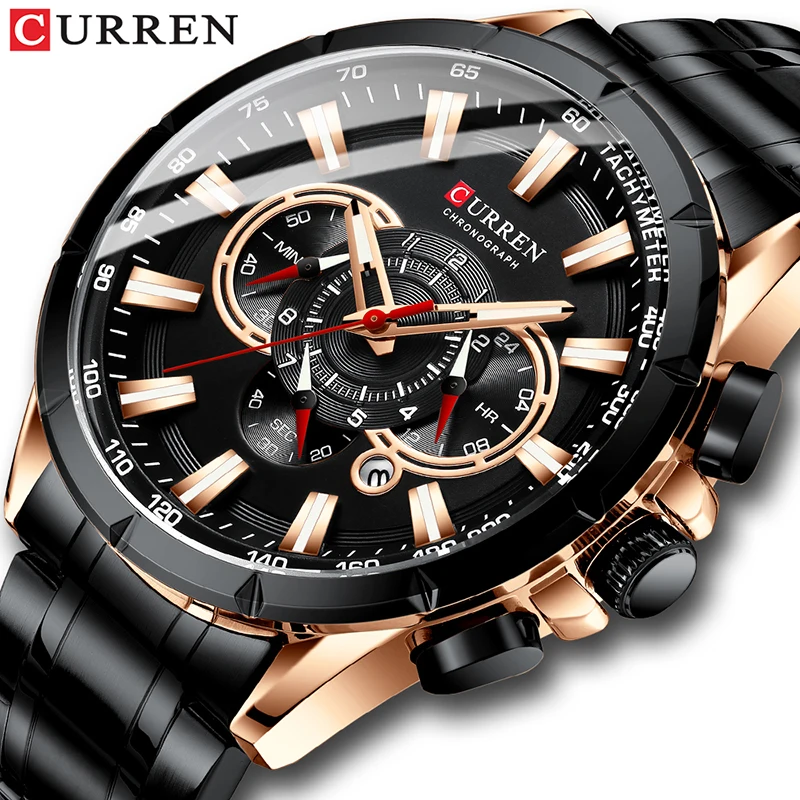 CURREN Luxury Brand Casual Chronograph Wristwatches for Mens Stainless Steel Quartz Watch Male Creative Clock