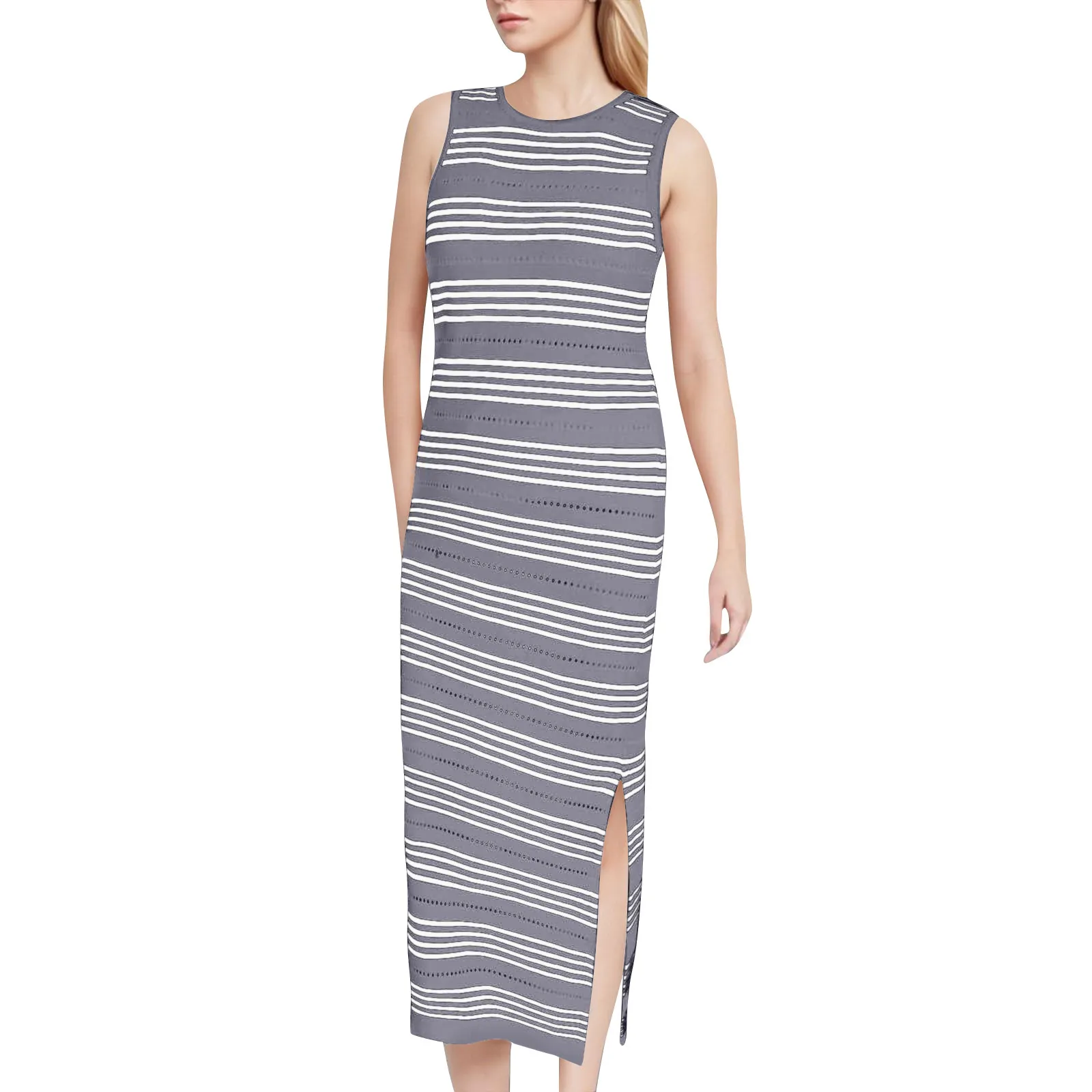 فستان نسائي طويل مجهز ، فساتين ضيقة بدون أكمام ، موضة يومية غير رسمية ، تطابق كامل ، شريط كلاسيكي ، صيف ، جديد