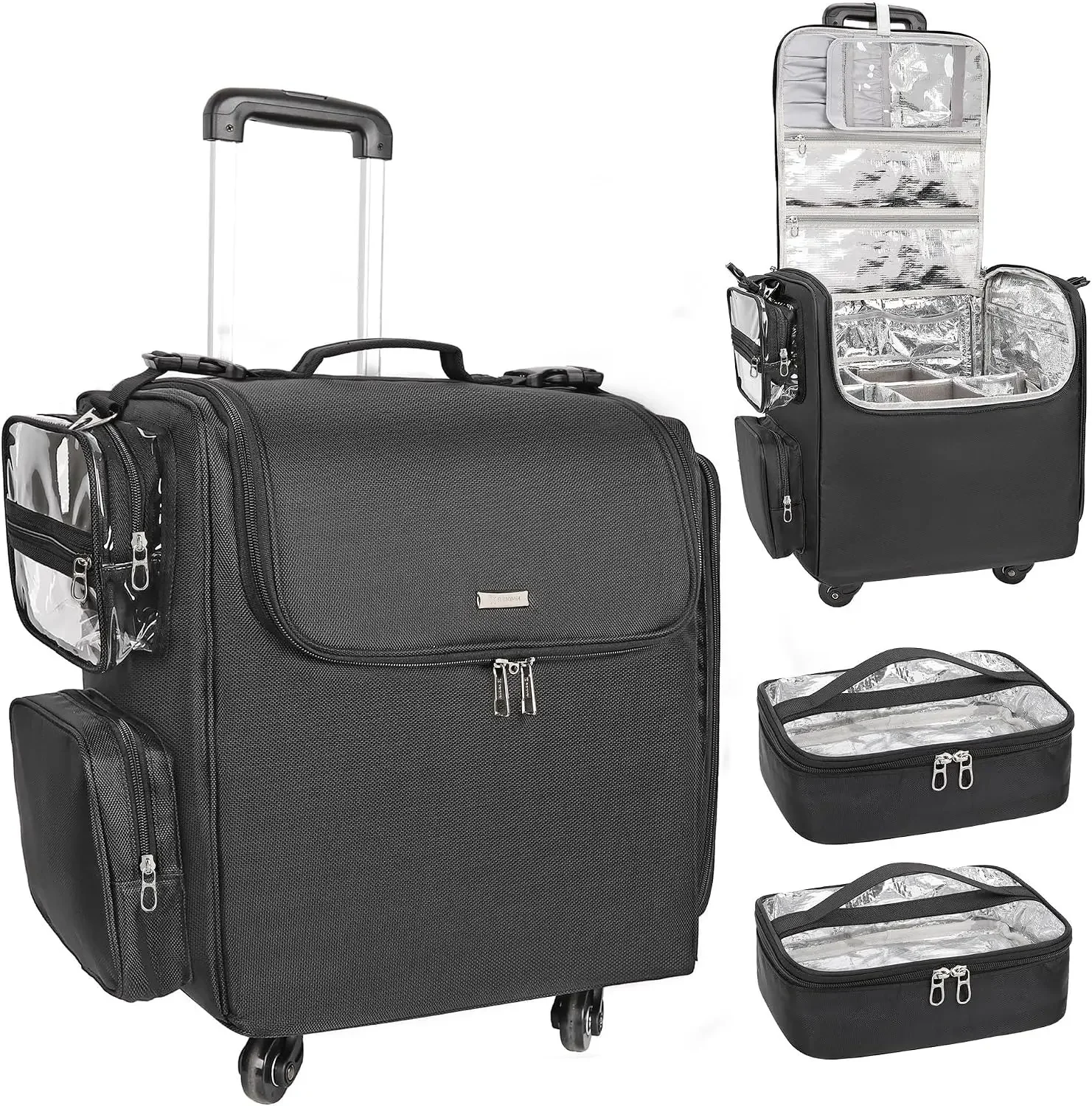 BestsellingRolling Makeup Train Case, Hairstylist Traveling Bag with 4 Wheels, Heat Insulation Full Layer, Adjustable Dividers,