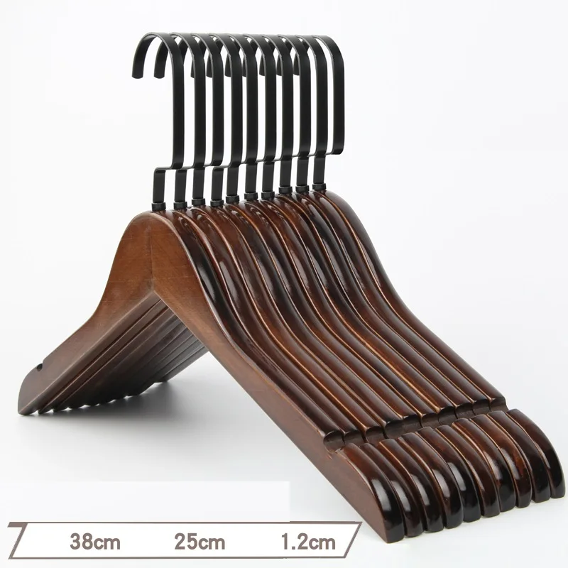 10Pcs/set Adult Extra-Wide Solid Wood and Metal Hook Wooden Hangers With Notches Non-slip Metal Hook for Clothes