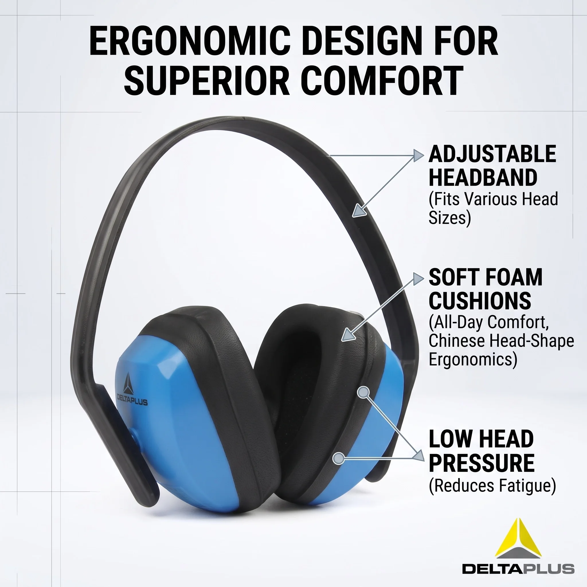 DELTAPLUS Noise Reduction Ear Defenders SNR 23dB Adjustable Safety Earmuffs CE EN352-1 for Industry Shooting DIY