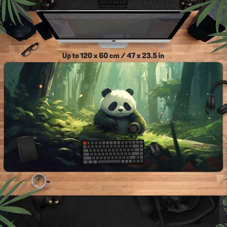 

Cute Panda Desk Mat Mouse Pad Large Gaming Xxl Kawaii Animal Bear Pc Keyboard Matt Xl Green Anime Rug Forest Playmat Mousepad