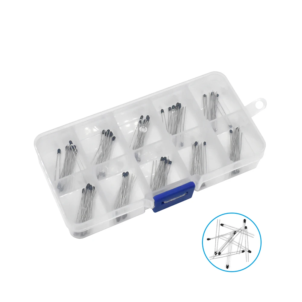 100pcs/Box 10 Values NTC thermistor Thermal Resistor Kit NTC-MF52AT Resistors set 1K 2K 3K 4.7K 5K 10K 20K 47K 50K 100K 5% 3950B