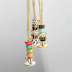 Tea Cup Charming Sweater Pendant Necklace for Women Plated Gold Choker Chain Necklace Simple Gothic Choker Accessories