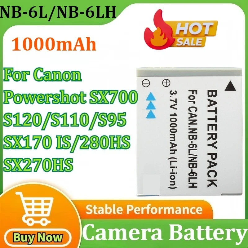 

NB-6L NB-6LH 3.7V 1000mAh Li-ion Rechargeable Battery for Canon Powershot SX700 S120 S110 SX170 IS 280HS S95 SX270HS Camera