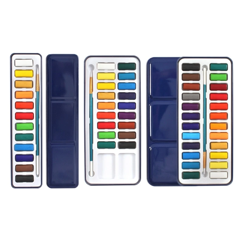 Artist Watercolor Paints with Paintbrush 12/18/24 Color Solid Watercolor Set for Painting on Fabric Stone Paper Y9RF