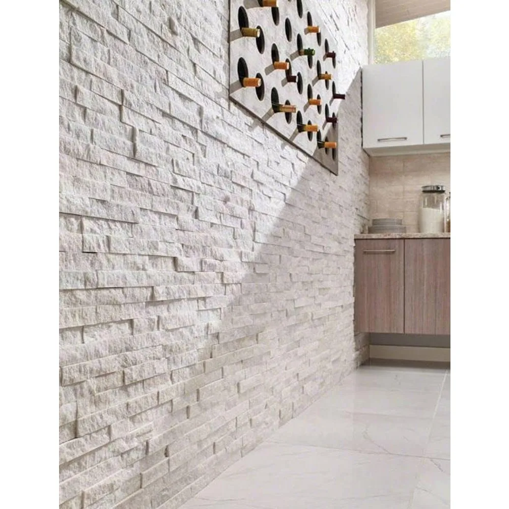 

Arctic White Ledger Wall Panel 6 in. x 24 in. Natural Stone Tile ((30 pcs / 30 sqf)) for Fireplace Wall, Exterior Wall