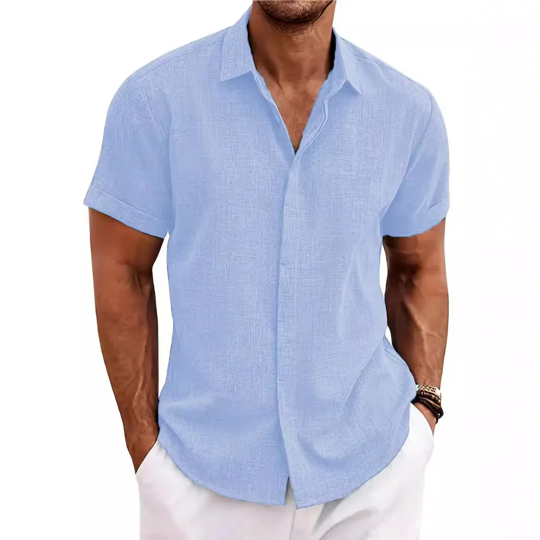 JMS Herren Faion irt Casual Dyed Linen ort Sve Top Sommer 2024, grenzüberschreitender Handel, leichte reife Sle-Kleidung