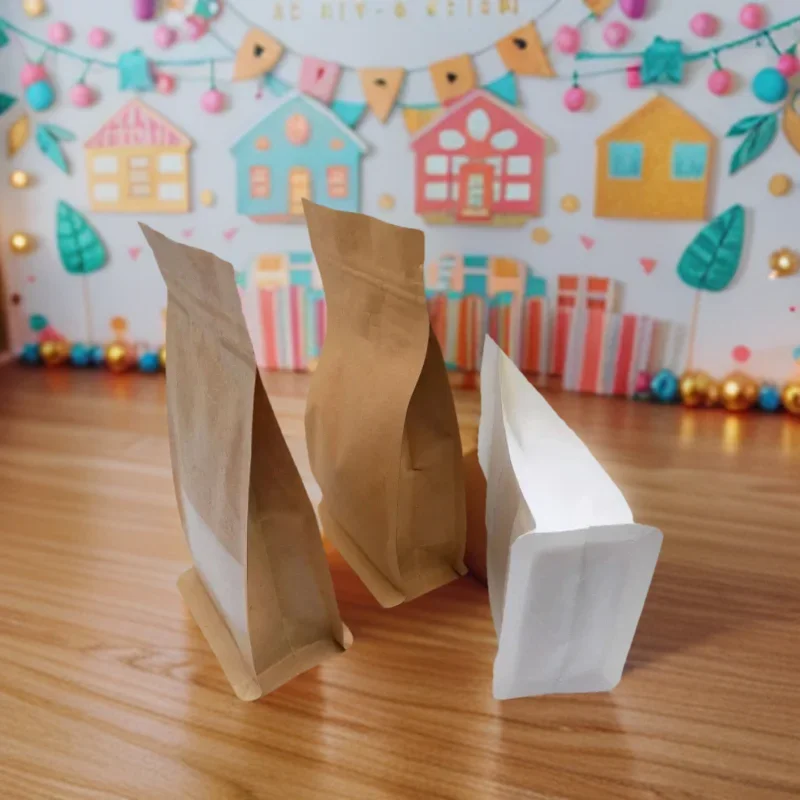 

100pcs Wholesale Custom Ziplock Stand Up Kraft Paper Gift Bag with Window Wedding Pouch for Party Favor Goodie Packaging Display