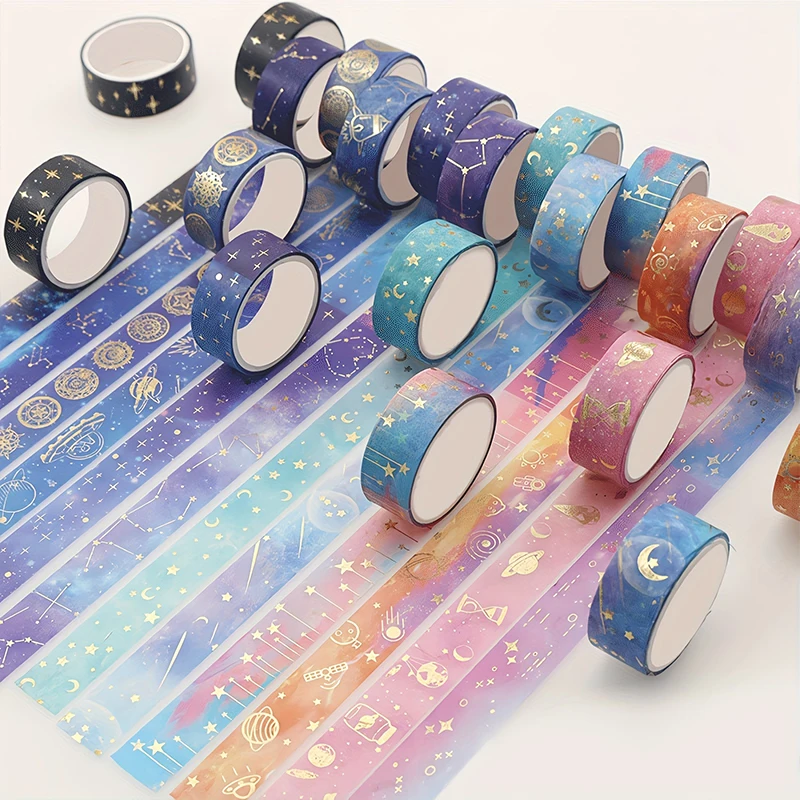 Set di nastri Washi con cielo stellato in lamina d'oro da 12 pezzi-adesivi adesivi Premium per Scrapbooking, artigianato e decorazioni per feste natalizie