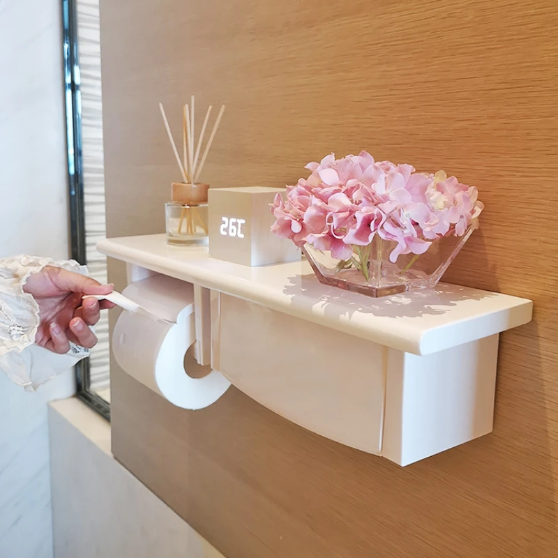 Non perforated tissue holder, tissue box, toilet wall mounted solid wood storage rack, paper drum storage box, toilet paper