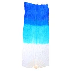 Abanico de baile de seda para mujer, herramienta plegable, velos elegantes, blanco y azul oscuro