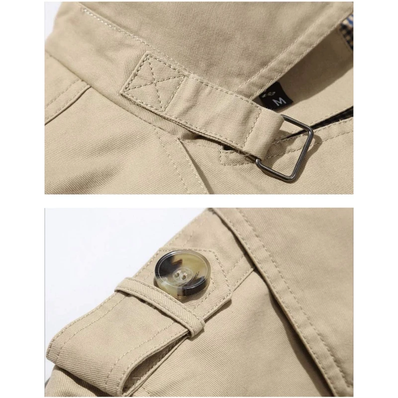 Men's Slim Notched Collar Single Breasted Cotton Office Trench Coat