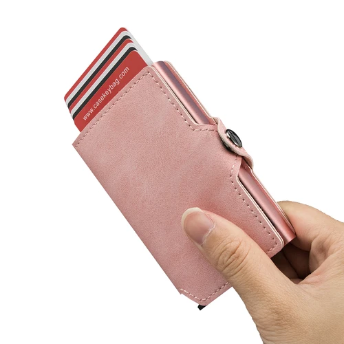 Imagen 2 del producto CASEKEY-tarjetero de cuero de primera calidad para hombre, cartera para tarjetas de crédito, bolso pequeño, tarjetero emergente minimalista delgado con monedero