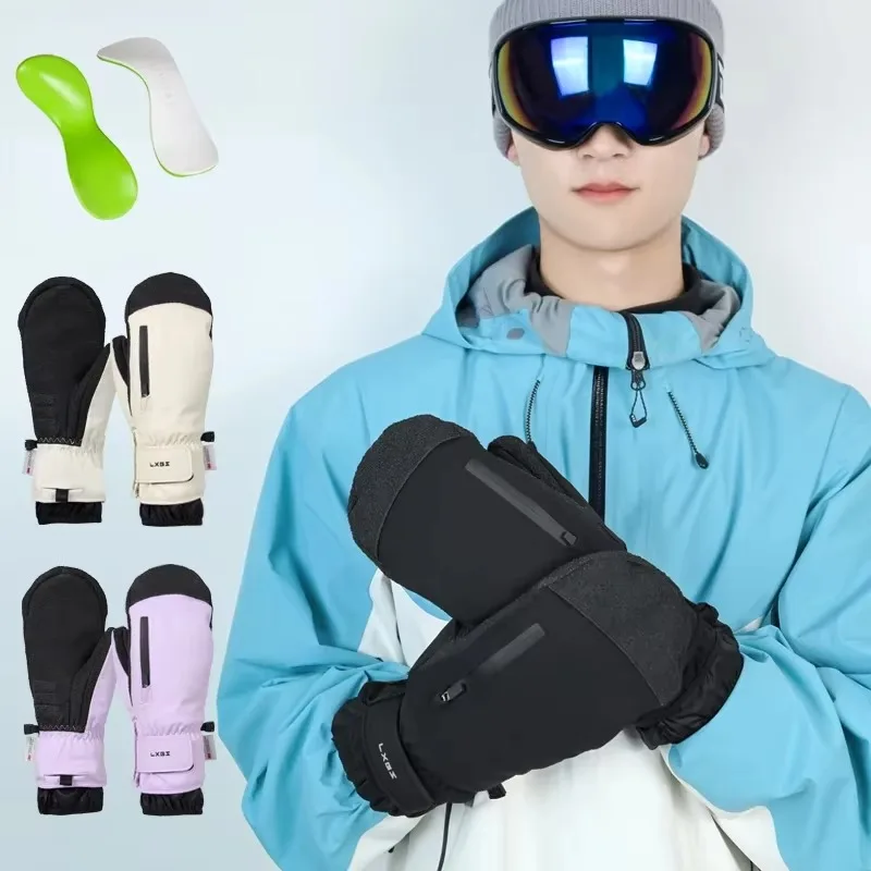 Airo Winter Wrist Protect Ski Gloves with Wrist Guard Board Snowboard Skiing Mittens Extended Cuffs Windproof Black Men