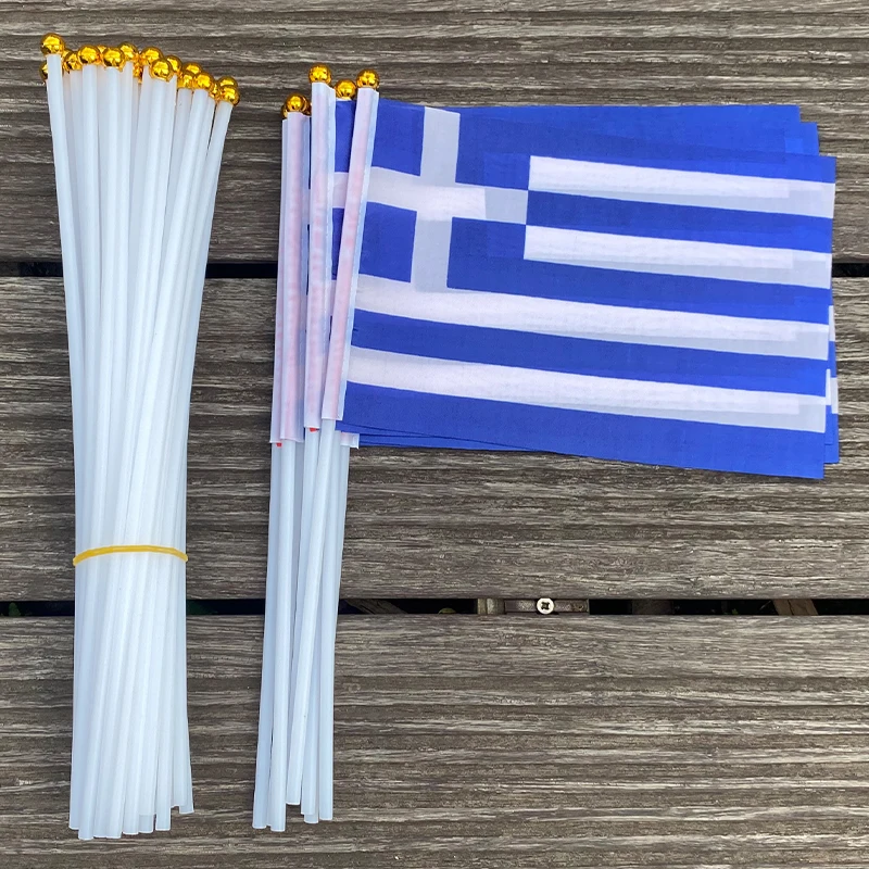 xvggdg  50pcs  14 * 21cm   Wholesale Small Greece  Hand Waving National Flag   Polyester Greece  hand Flag