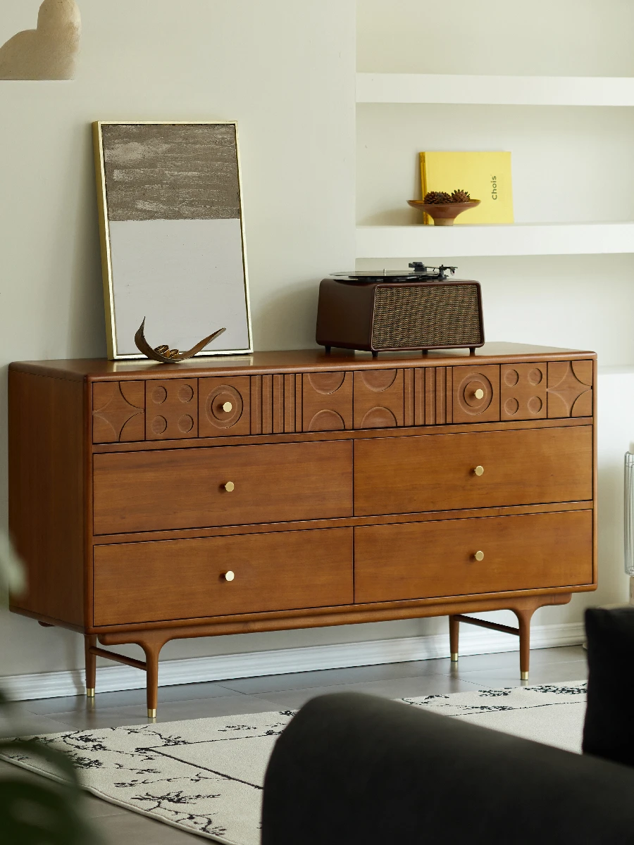 

Boxwood solid wood carving flower living room retro bedroom bedside storage locker