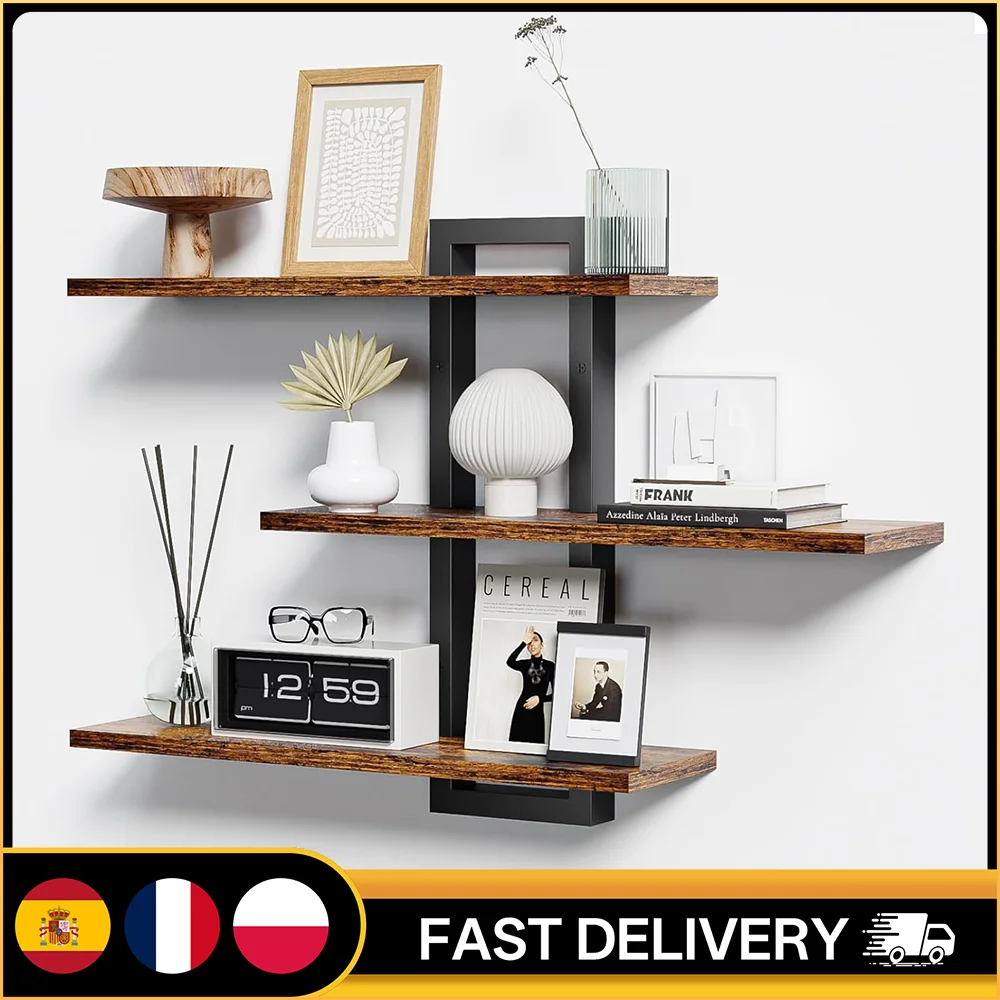 Étagères flottantes à 3 niveaux, support mural réglable, présentoir mural, organisateur rustique pour salle de bain, cuisine, chambre, décoration