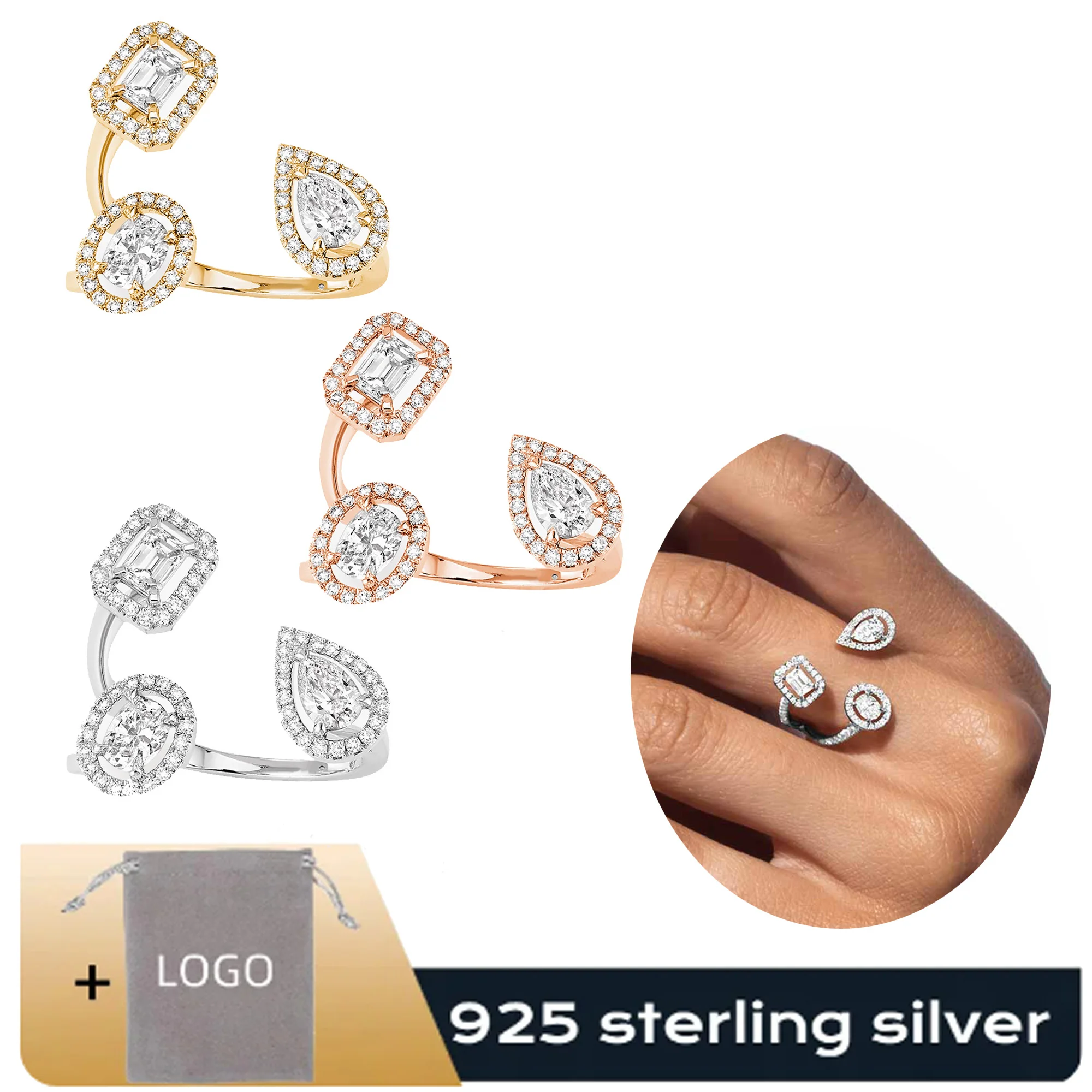 

Luxury Messik - Home Pure Silver S925 Elegant MY TWIN TRILOGY Series Irregular Diamond Set Ring