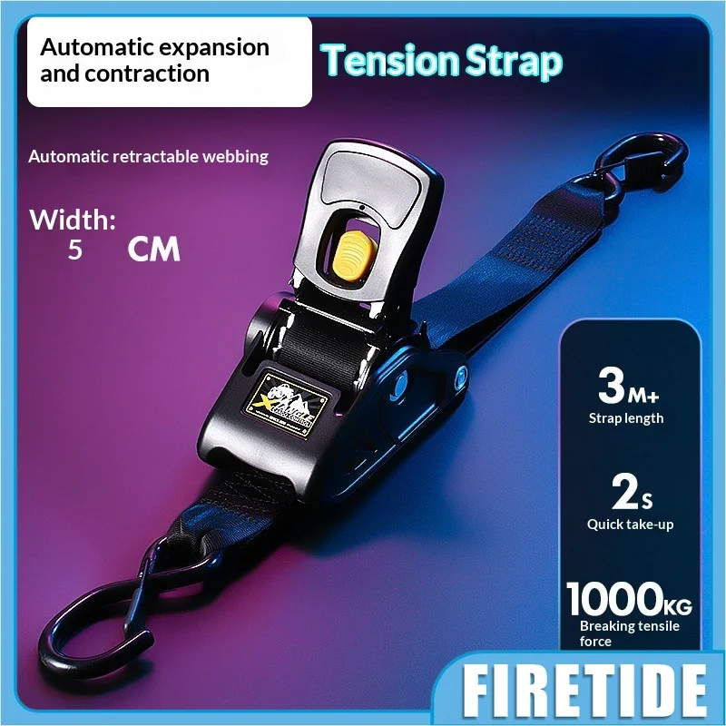 Auto Retractable Ratchet Tie Down Strap 50mm 1000kg Breaking Strength S‑Hook Heavy‑Duty Cargo Fastening Tool for Motorcycle